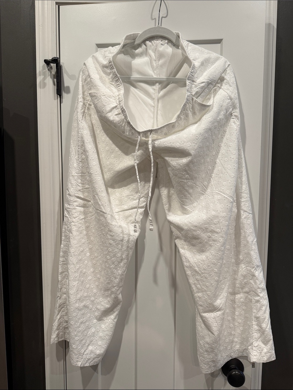 Hollister White Eyelet Wide-Leg Linen Pants